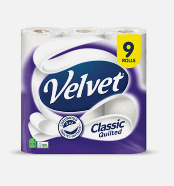 Velvet Classic Quilted Toilet Rolls 9 Roll